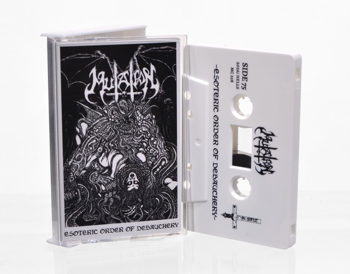 The cassette: J-card with the cover art and a white tape shell printed in black